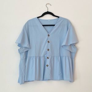 Plus Size Blue Button Peplum Blouse